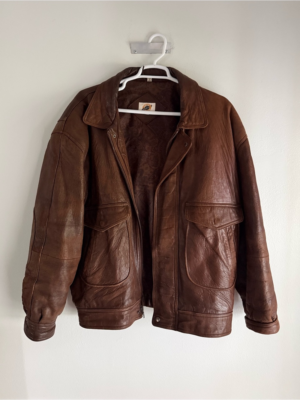Vintage Field Gear Brown Genuine Leather Bomber Jacket XLT